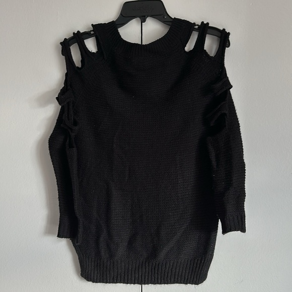 SZ S, Cold Shoulder Black Knit Sweater, High-Low Design - Picture 4 of 4